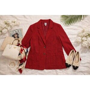 J Jill Red Wool Blend Relaxed Fully Lined Blazer Jacket Casual Workwear Large